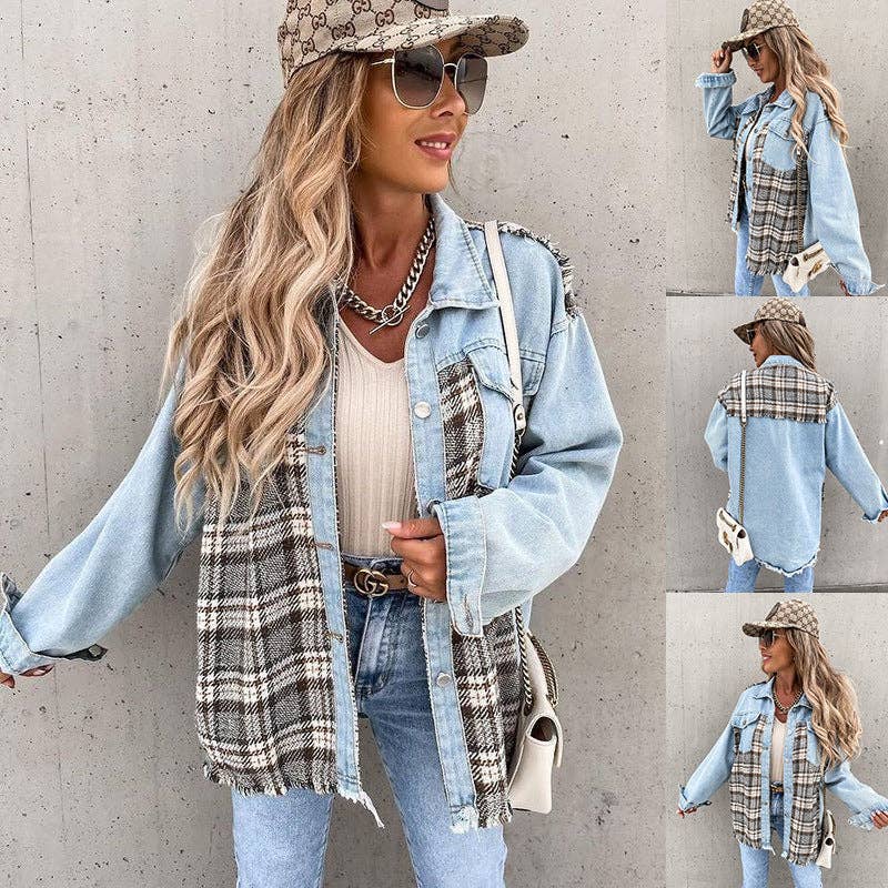 Sweetkama Ladies Color Block Turn-Down Collar Shirt