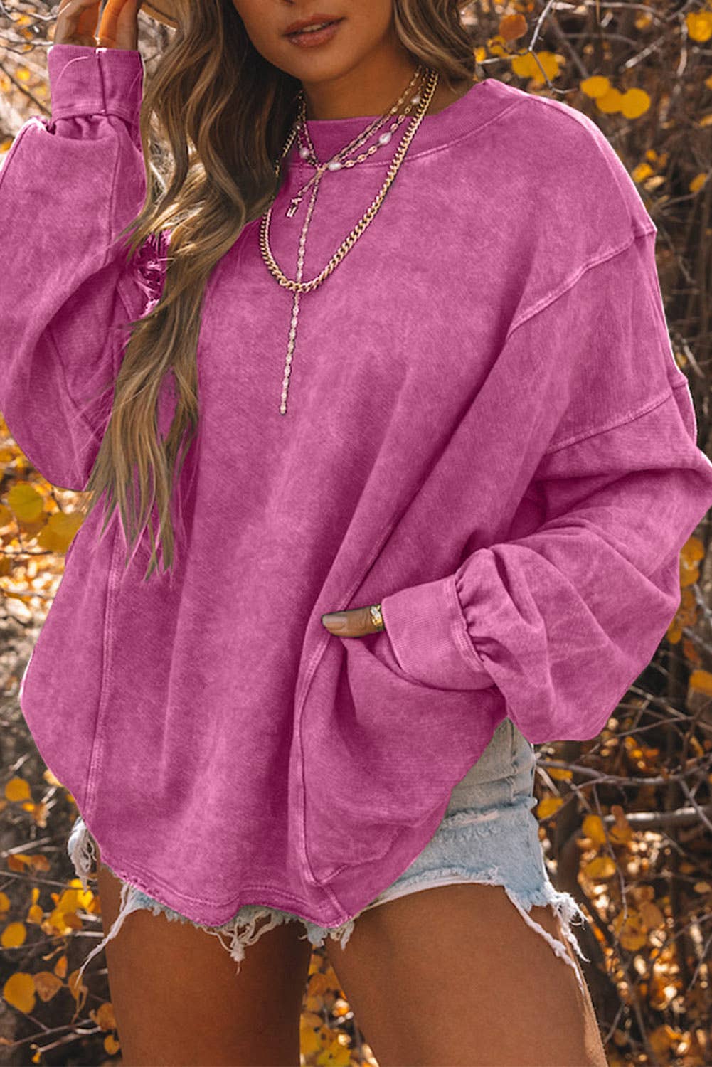 Casual Exposed Seam Twist Open Back Oversized Sweatshirt