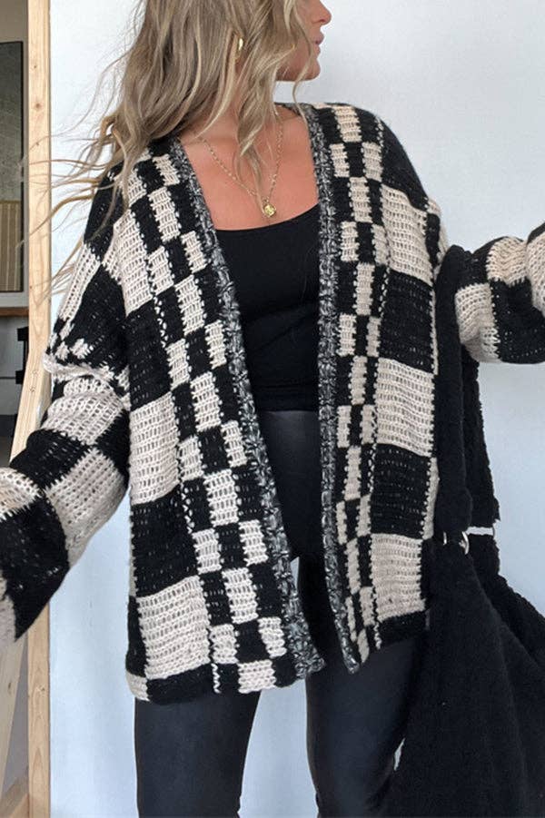 Rizz boxy checkerboard knit Cardigan