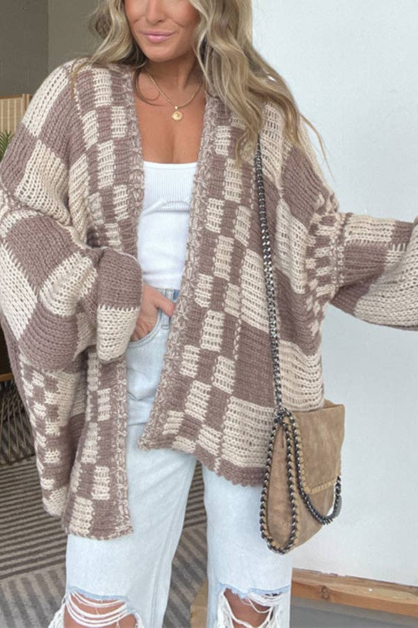 Rizz boxy checkerboard knit Cardigan
