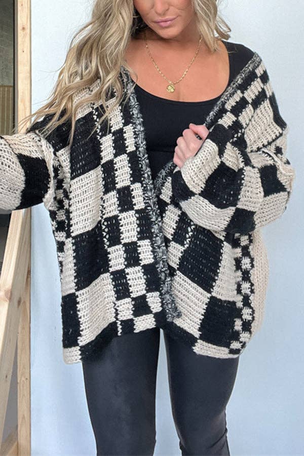 Rizz boxy checkerboard knit Cardigan