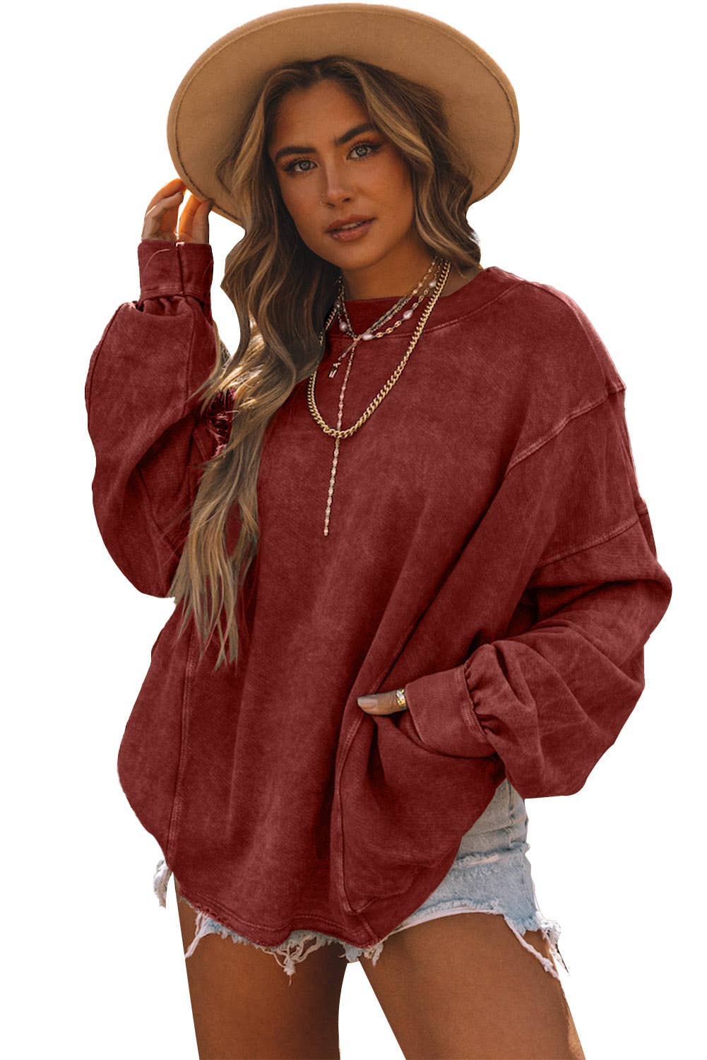 Casual Exposed Seam Twist Open Back Oversized Sweatshirt