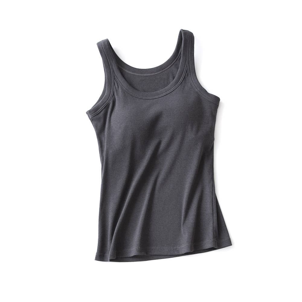 Essential basic rib tank top with built in bra in 13 colors