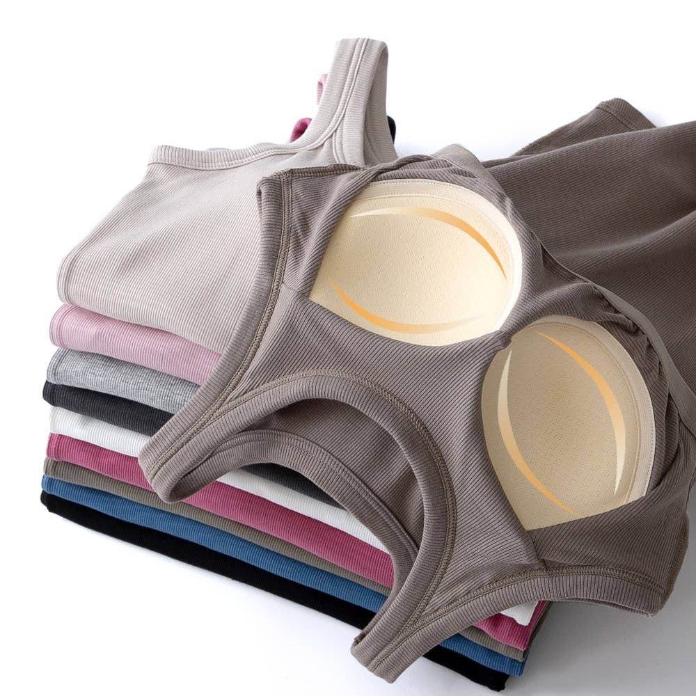 Essential basic rib tank top with built in bra in 13 colors