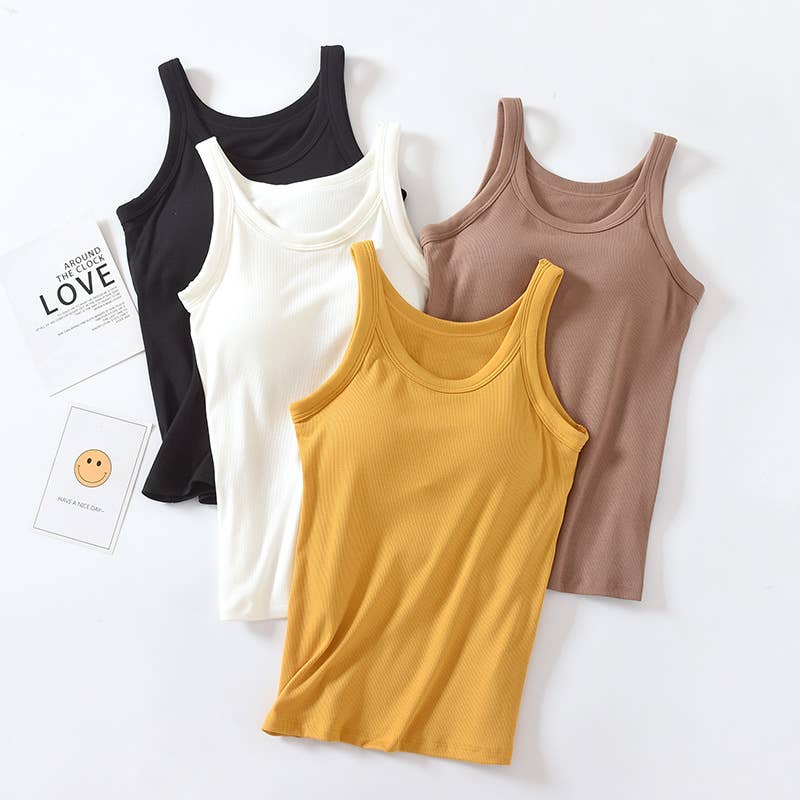Essential basic rib tank top with built in bra in 13 colors