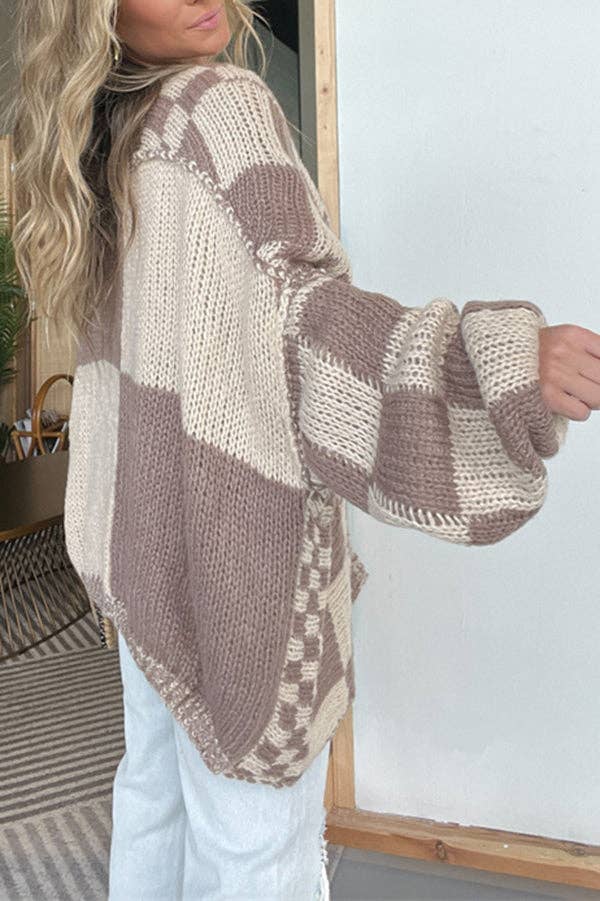 Rizz boxy checkerboard knit Cardigan