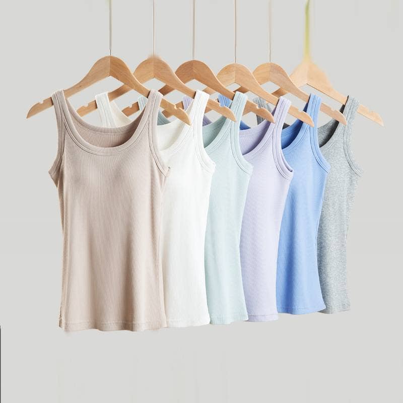 Essential basic rib tank top with built in bra in 13 colors
