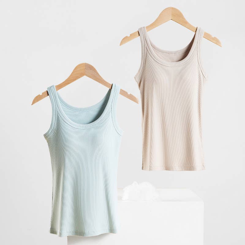 Essential basic rib tank top with built in bra in 13 colors