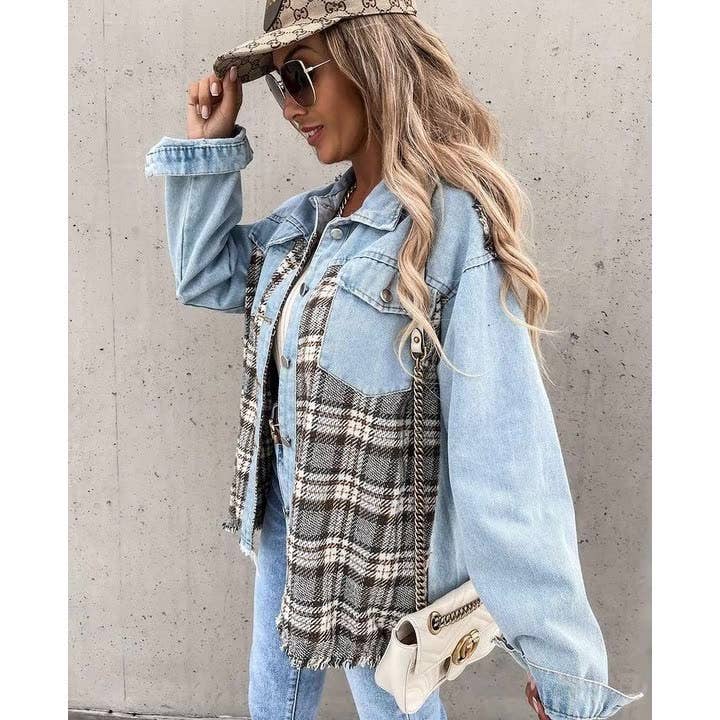 Sweetkama Ladies Color Block Turn-Down Collar Shirt