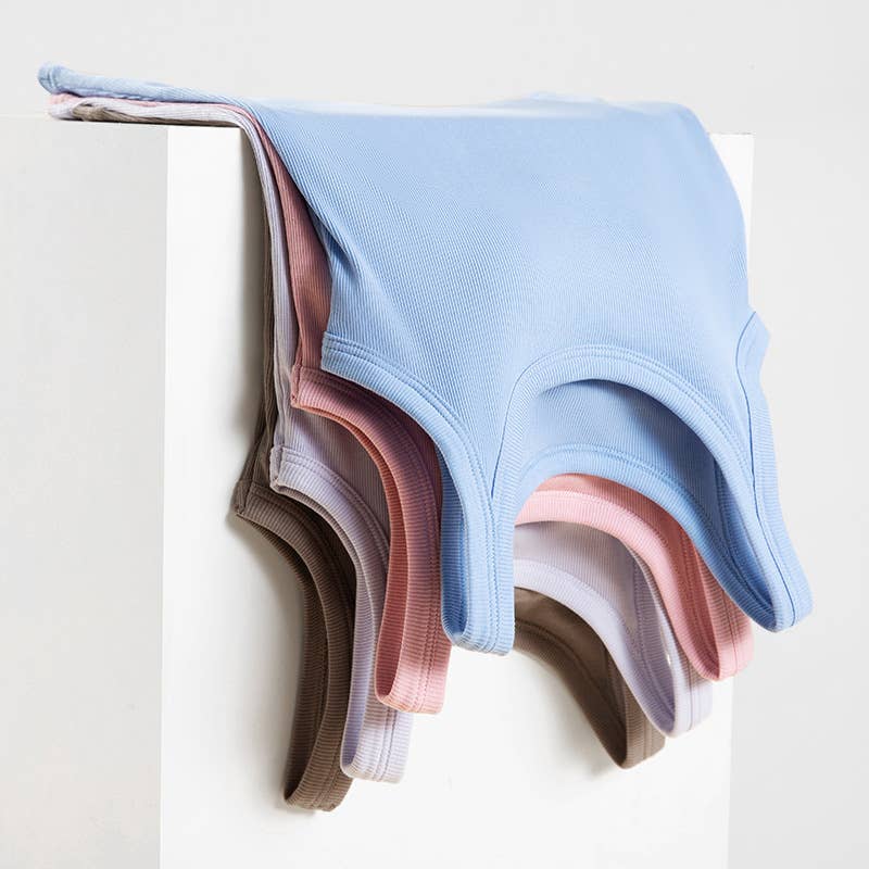 Essential basic rib tank top with built in bra in 13 colors