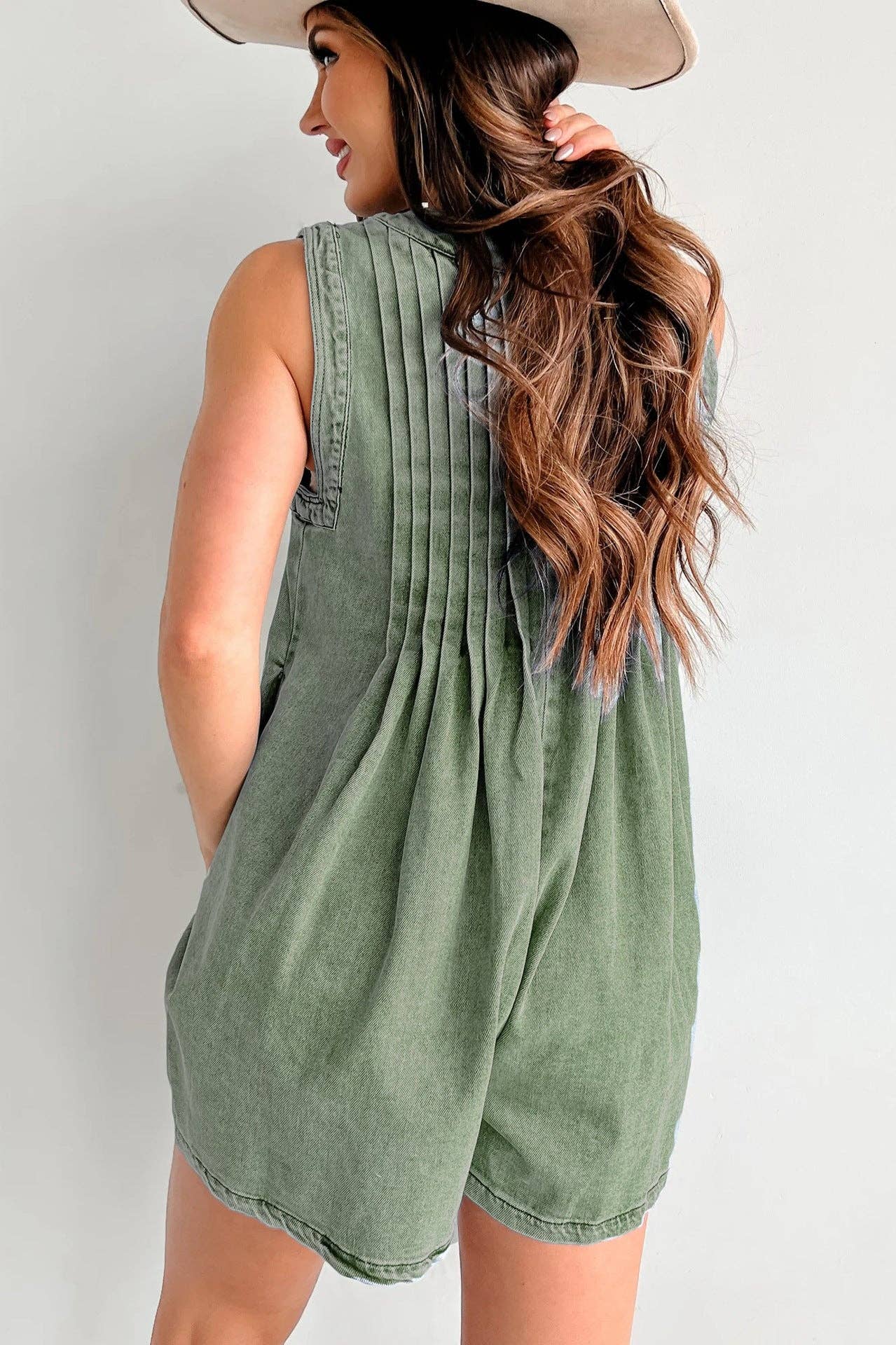 Ladies Tie Front V-Neck Sleeveless Denim Romper 9025