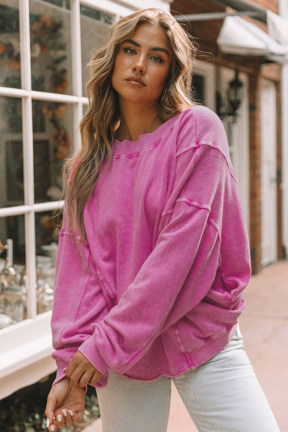 Casual Exposed Seam Twist Open Back Oversized Sweatshirt