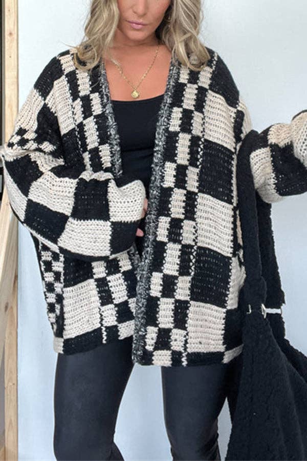 Rizz boxy checkerboard knit Cardigan