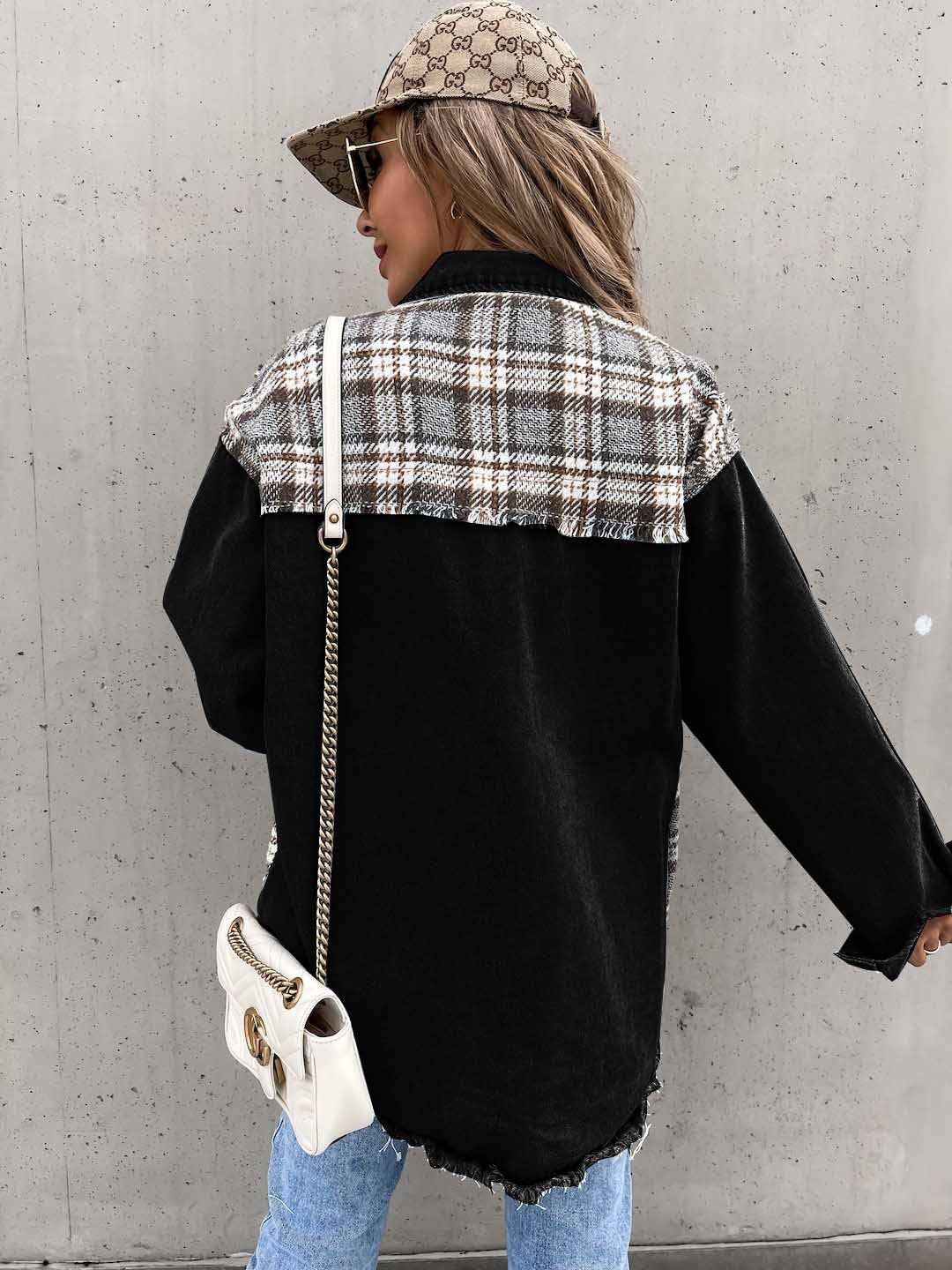 Sweetkama Ladies Color Block Turn-Down Collar Shirt
