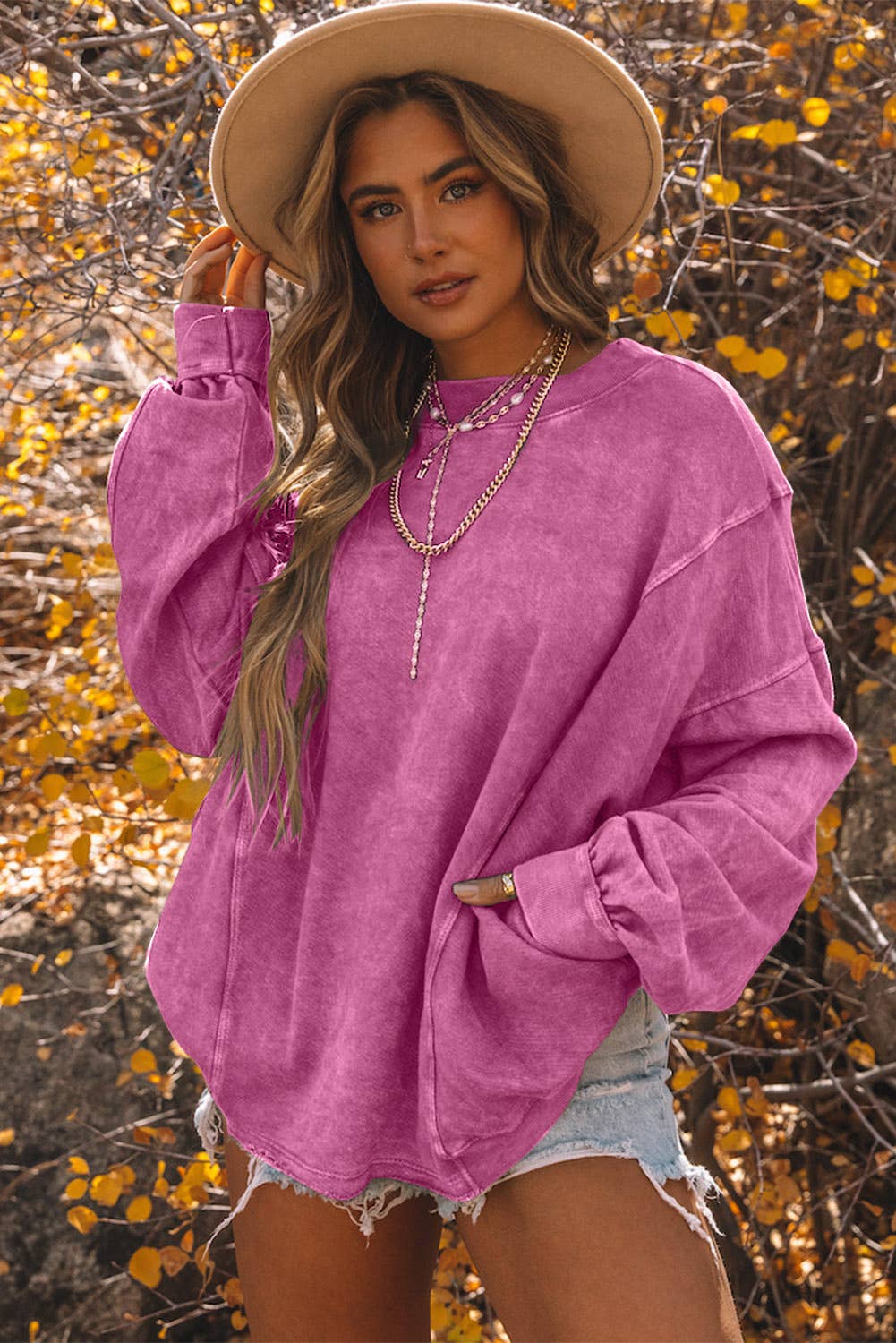 Casual Exposed Seam Twist Open Back Oversized Sweatshirt