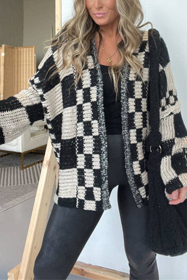 Rizz boxy checkerboard knit Cardigan
