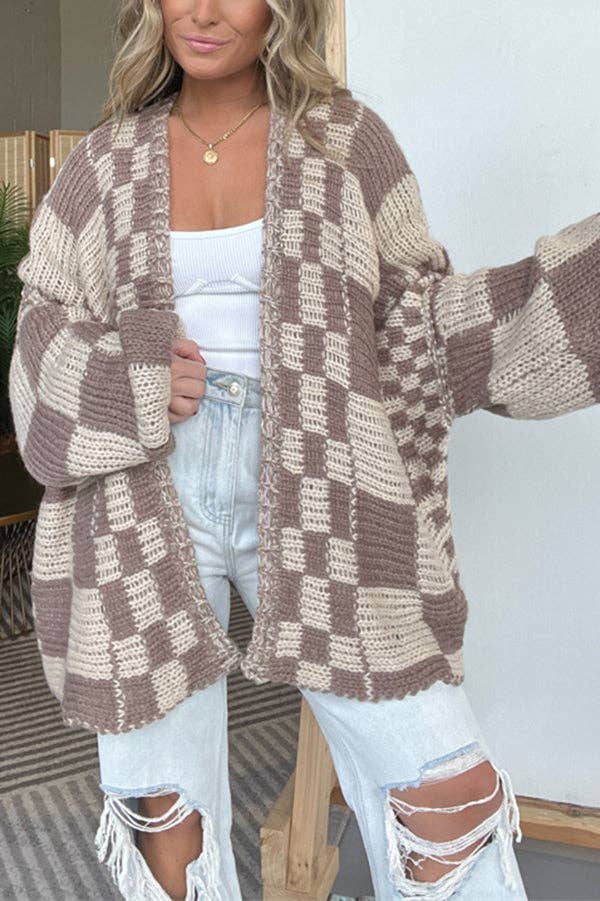 Rizz boxy checkerboard knit Cardigan