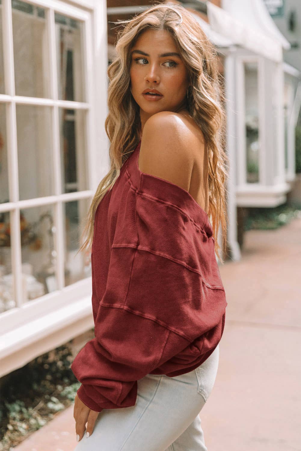 Casual Exposed Seam Twist Open Back Oversized Sweatshirt