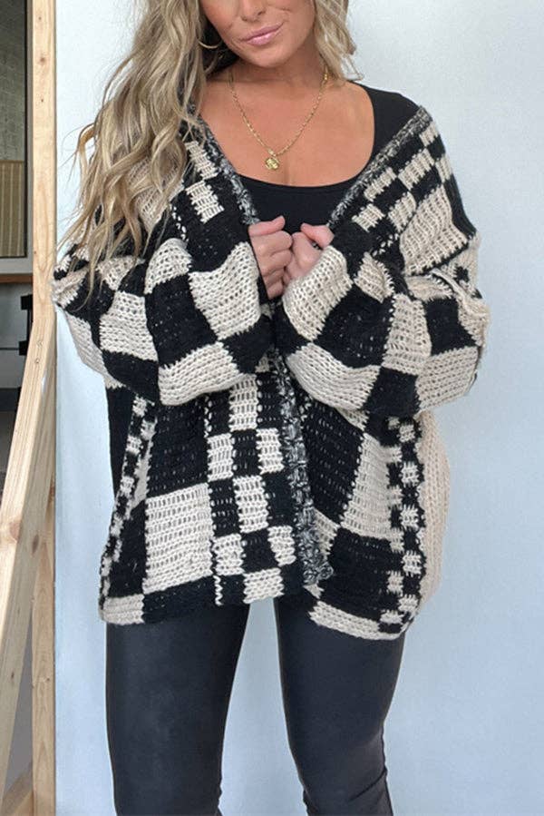Rizz boxy checkerboard knit Cardigan