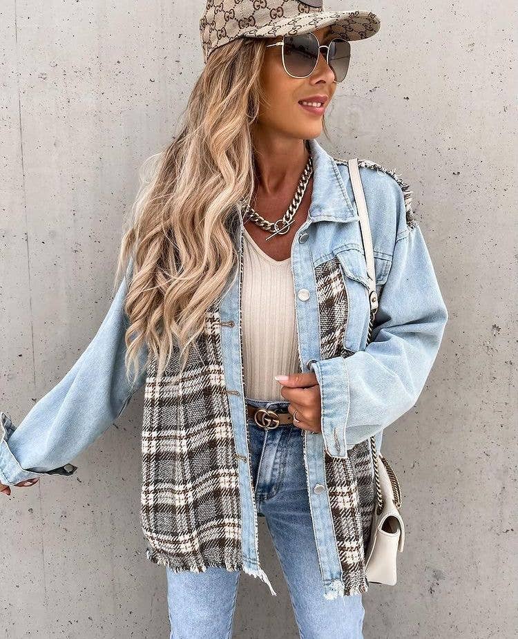 Sweetkama Ladies Color Block Turn-Down Collar Shirt