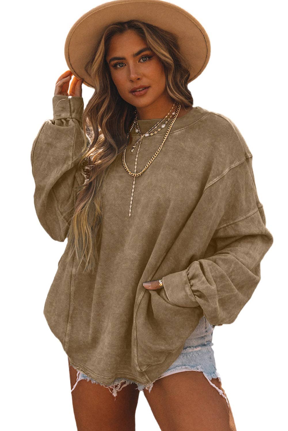 Casual Exposed Seam Twist Open Back Oversized Sweatshirt