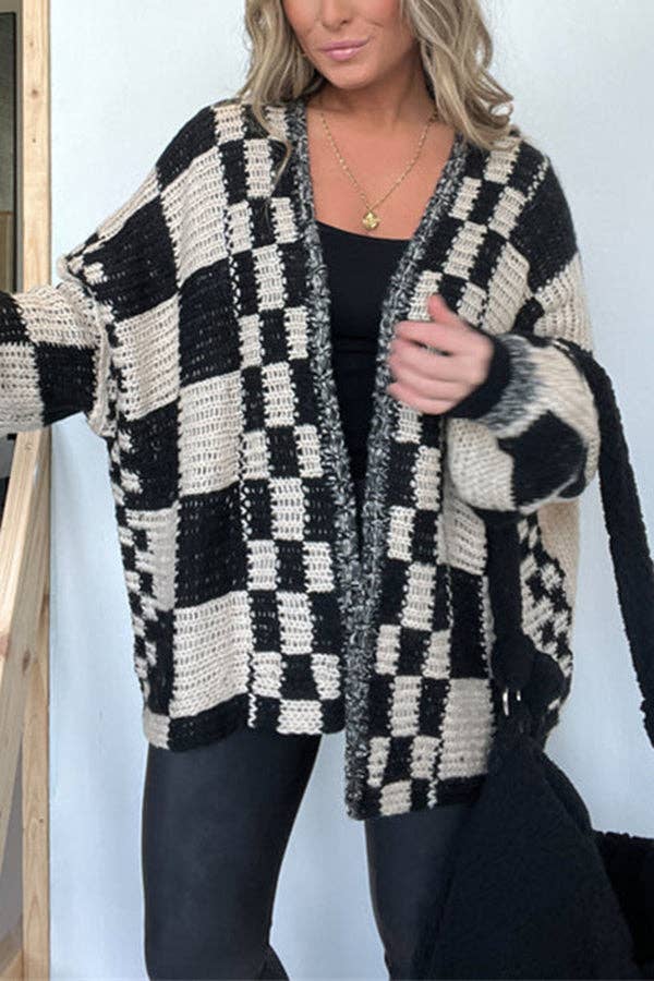 Rizz boxy checkerboard knit Cardigan