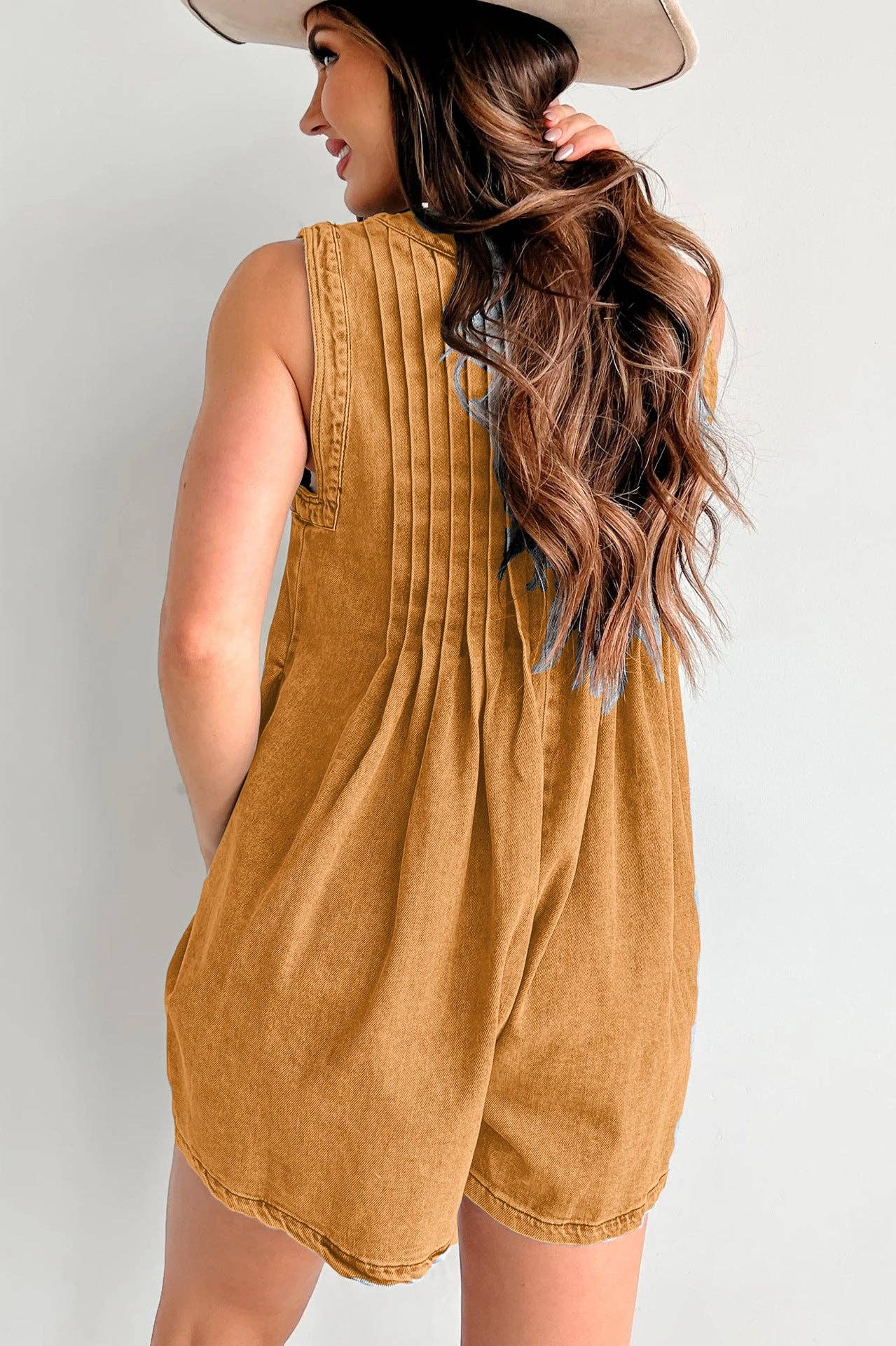 Ladies Tie Front V-Neck Sleeveless Denim Romper 9025