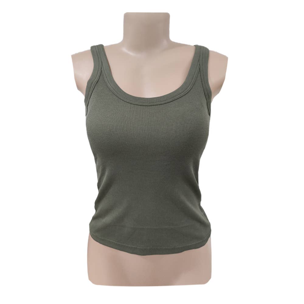 Essential basic rib tank top with built in bra in 13 colors