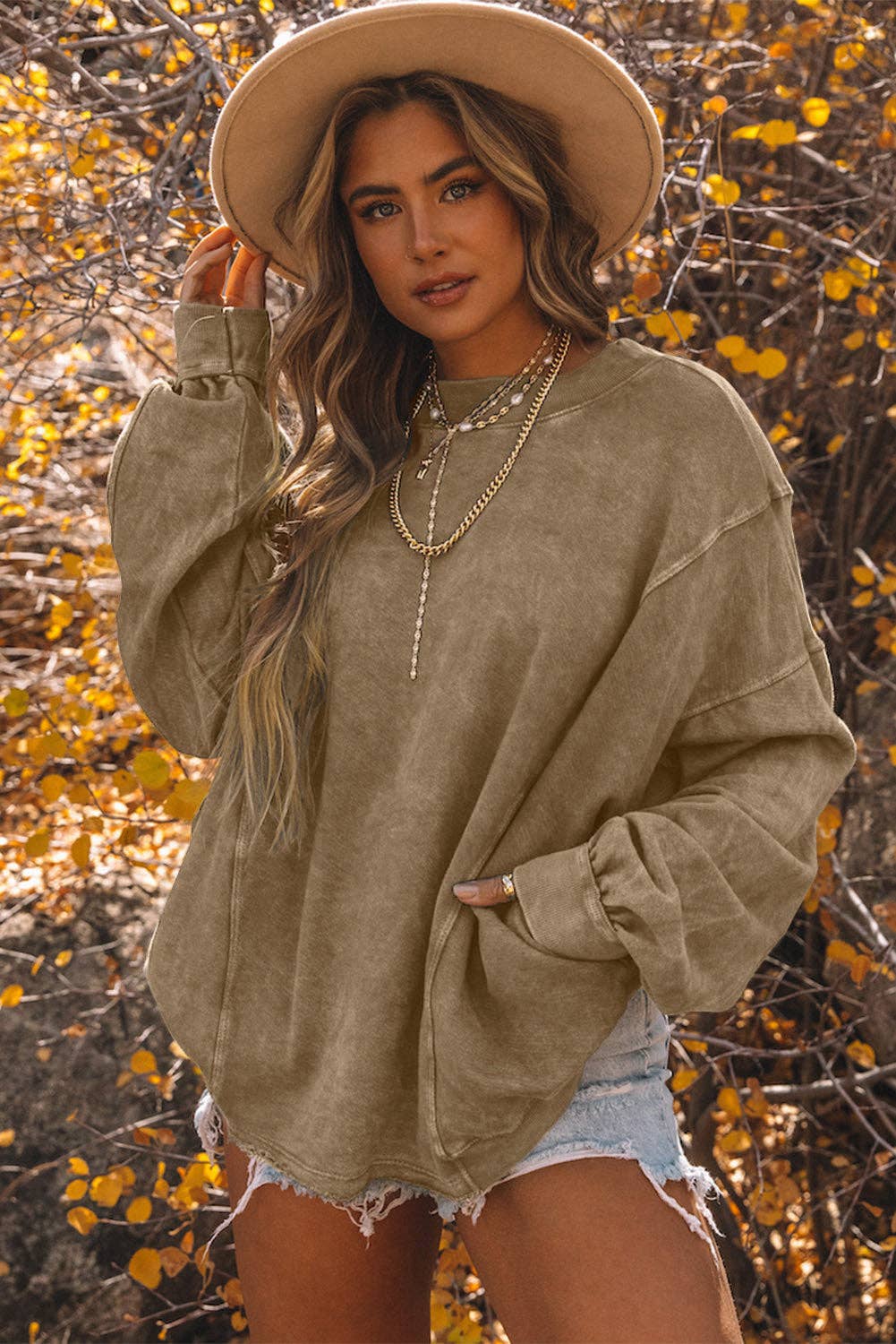 Casual Exposed Seam Twist Open Back Oversized Sweatshirt