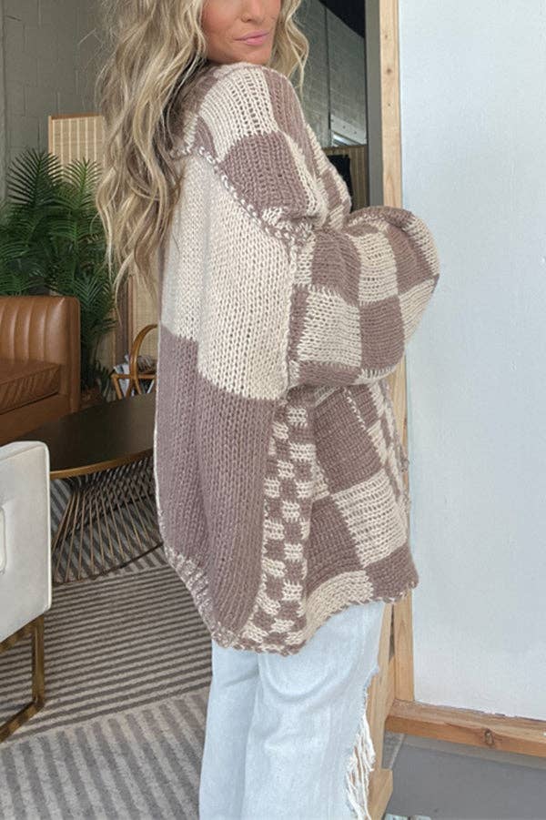 Rizz boxy checkerboard knit Cardigan