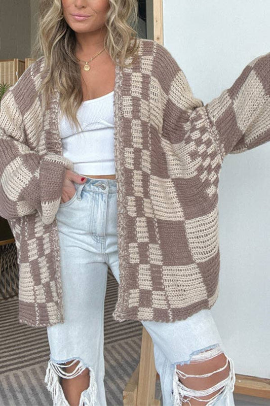 Rizz boxy checkerboard knit Cardigan