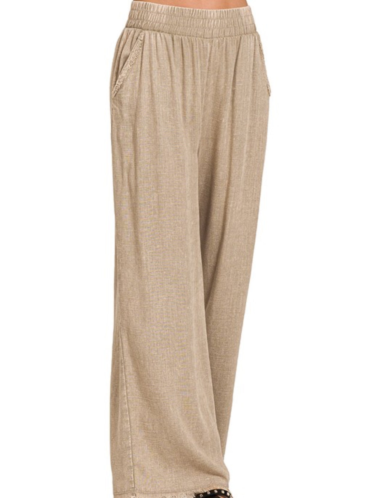 Wide Leg Frayed Pants