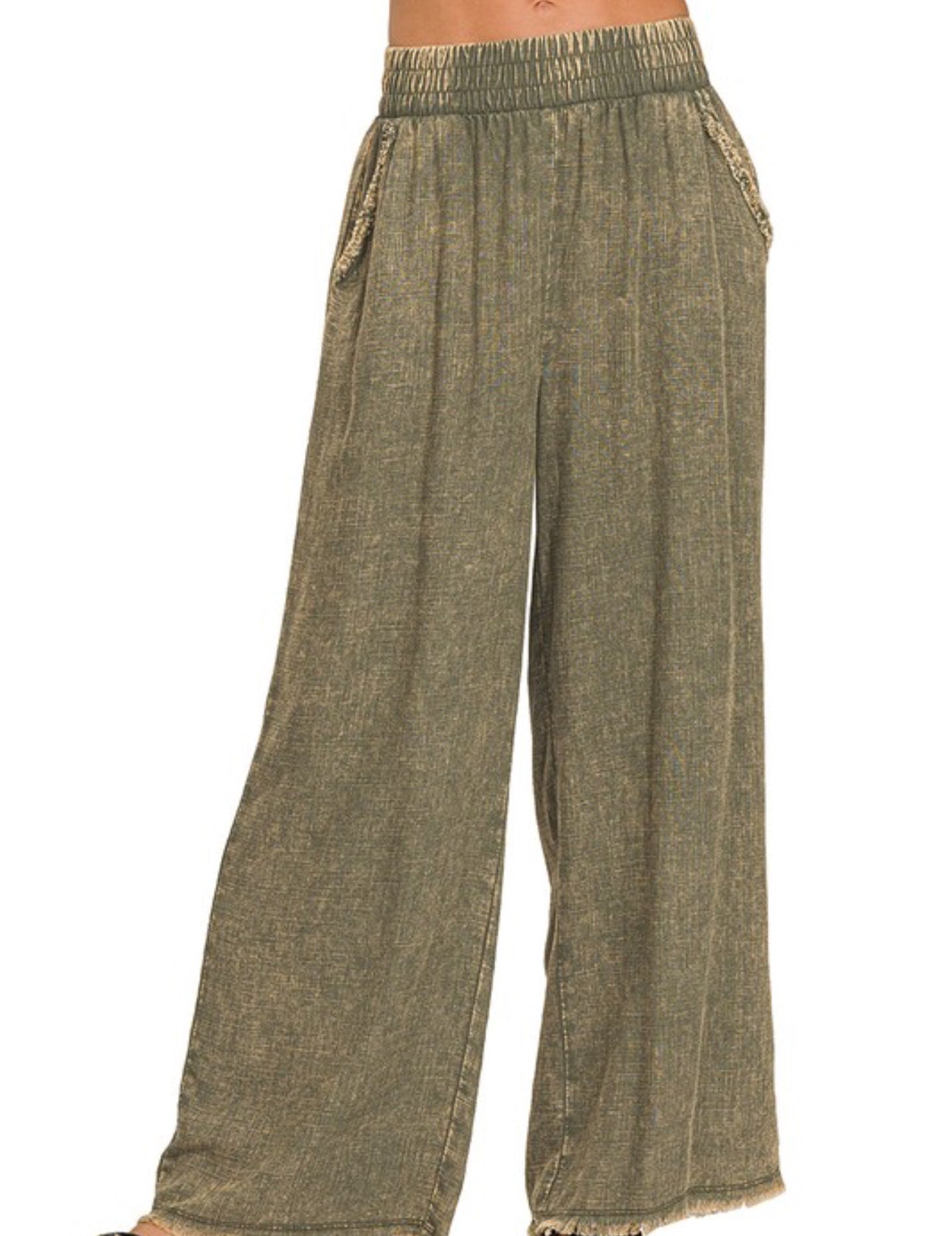 Wide Leg Frayed Pants