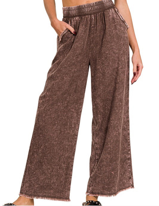 Wide Leg Frayed Pants