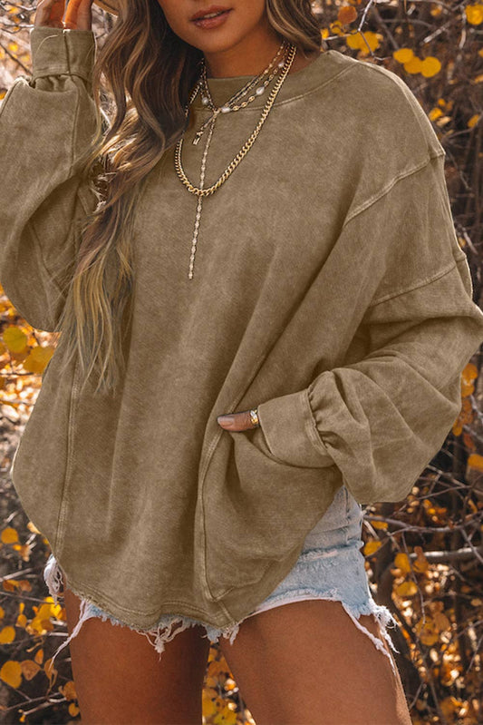 Casual Exposed Seam Twist Open Back Oversized Sweatshirt