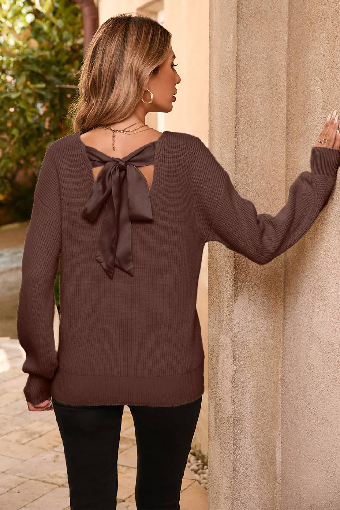 V Neck Knot Back Sweater