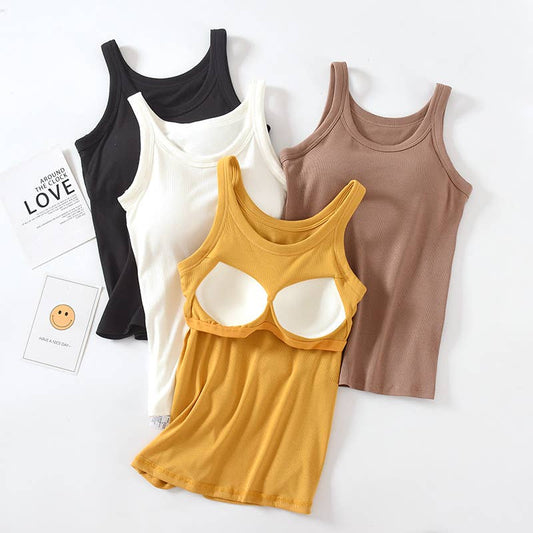 Essential basic rib tank top with built in bra in 13 colors